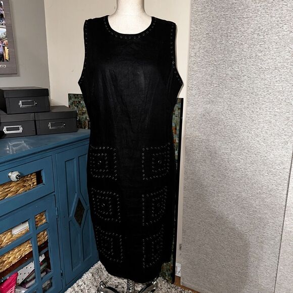 Nikki Valentine Irish Linen Black Embellished Studded Dress Size 14 - Picture 1 of 16